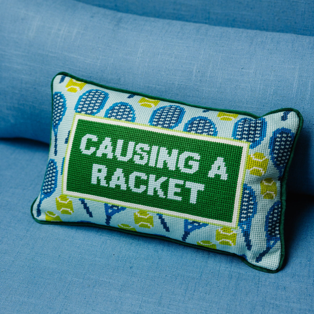 Causing A Racket Needlepoint Pillow from Furbish Studio