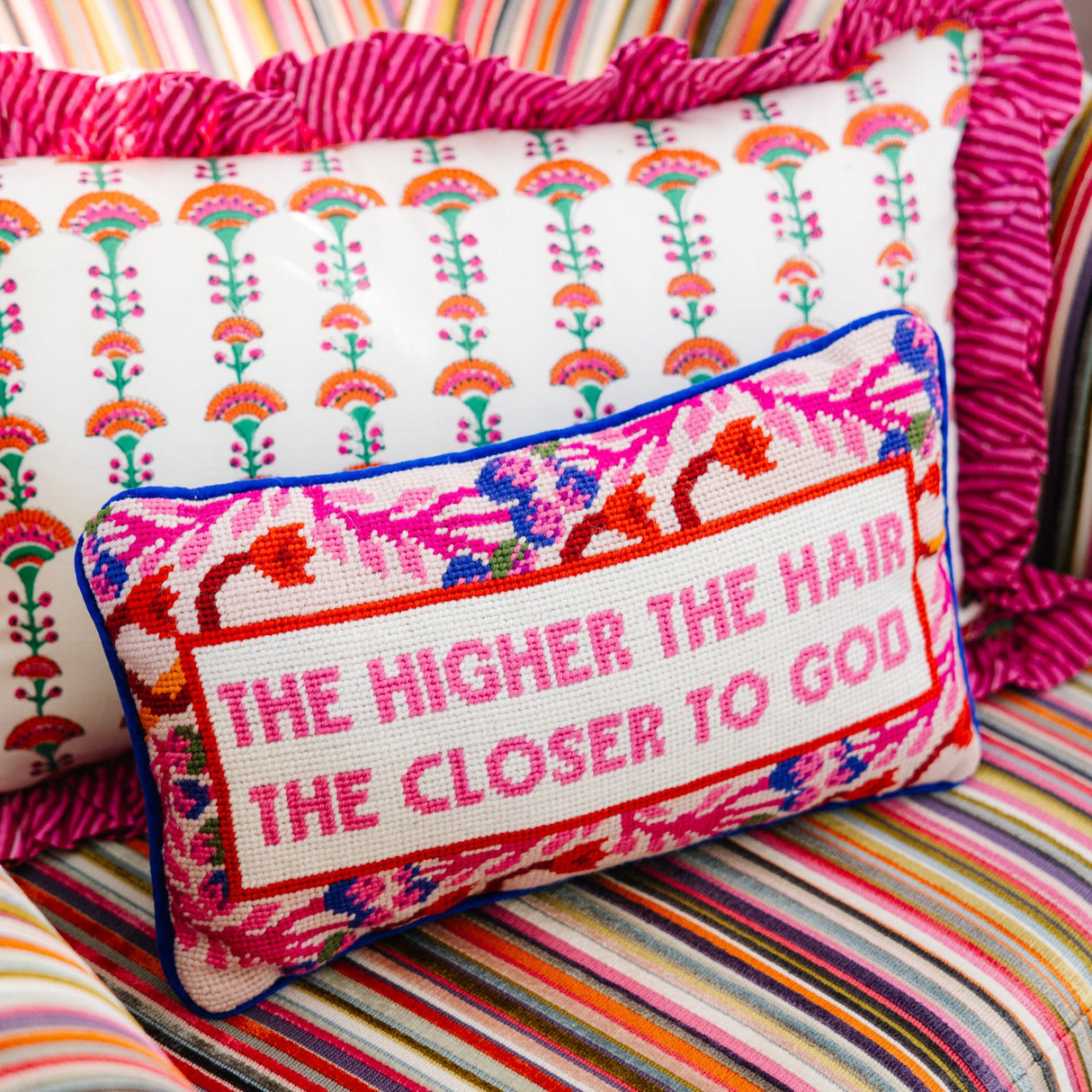 Higher The Hair Needlepoint Pillow from Furbish Studio