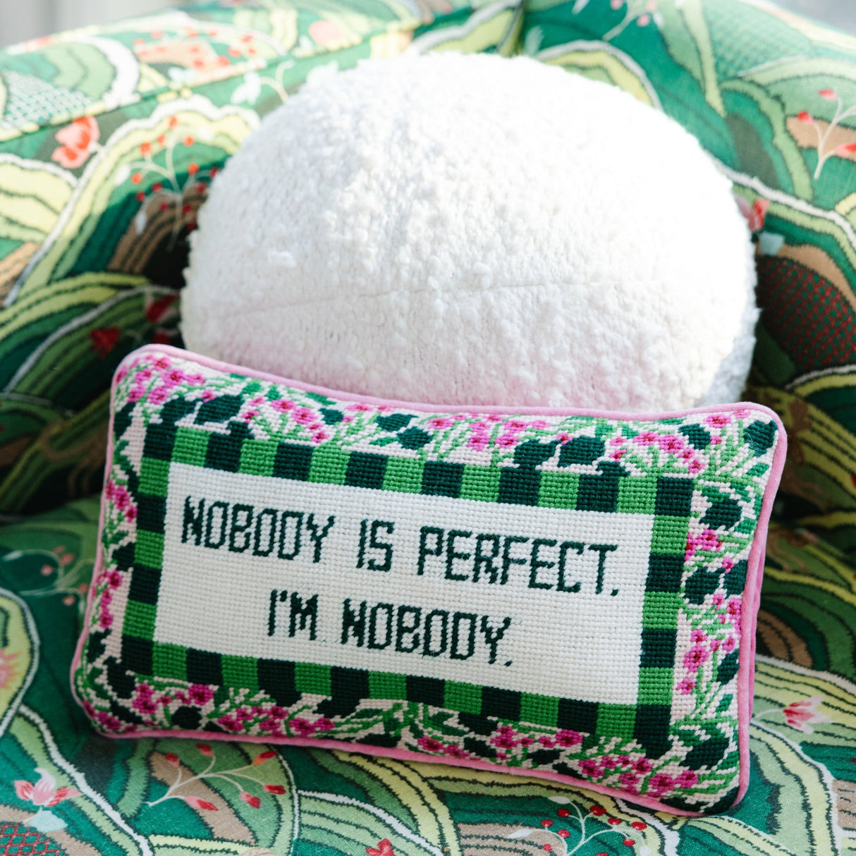 Nobody's Perfect Needlepoint Pillow from Furbish Studio