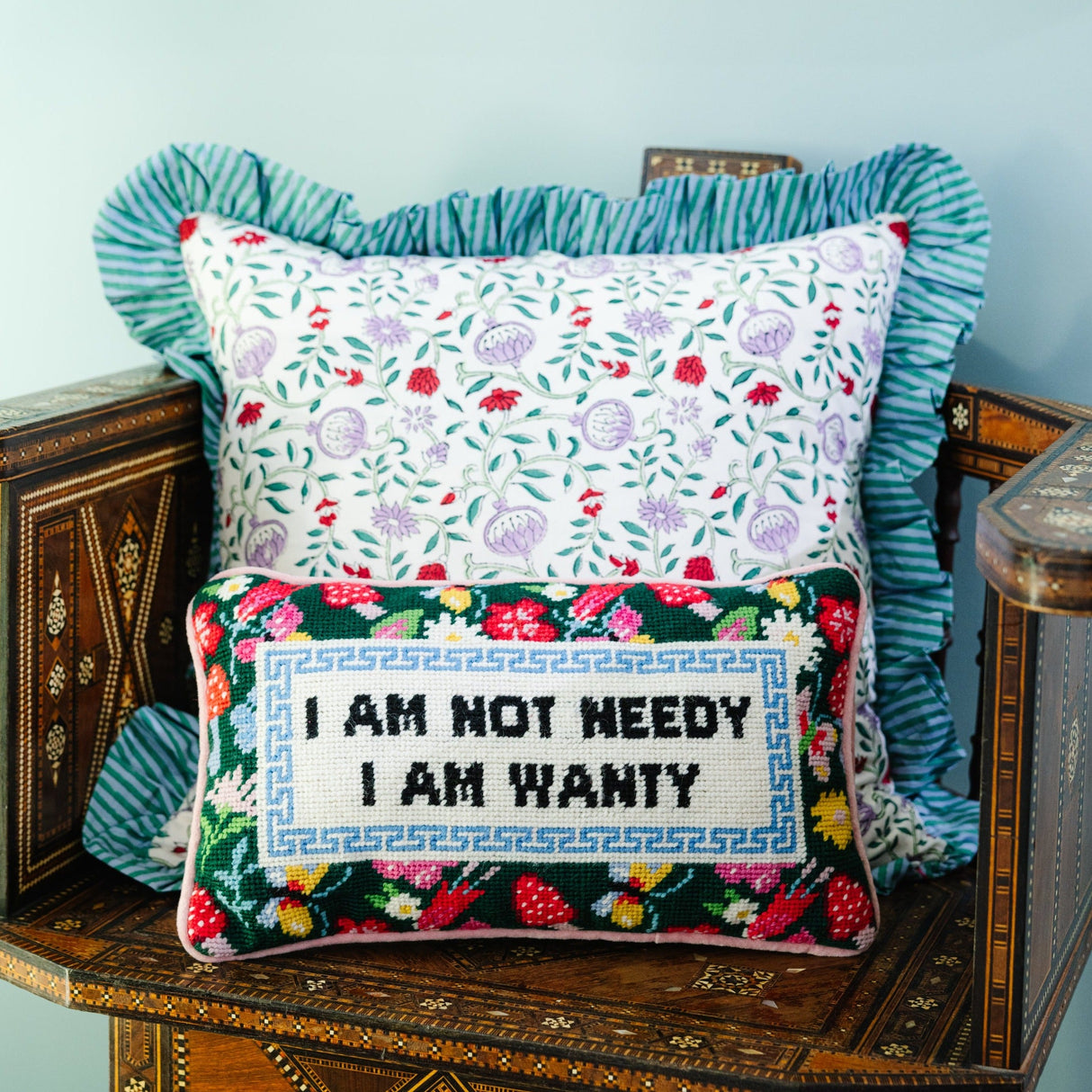 Not Needy Needlepoint Pillow from Furbish Studio