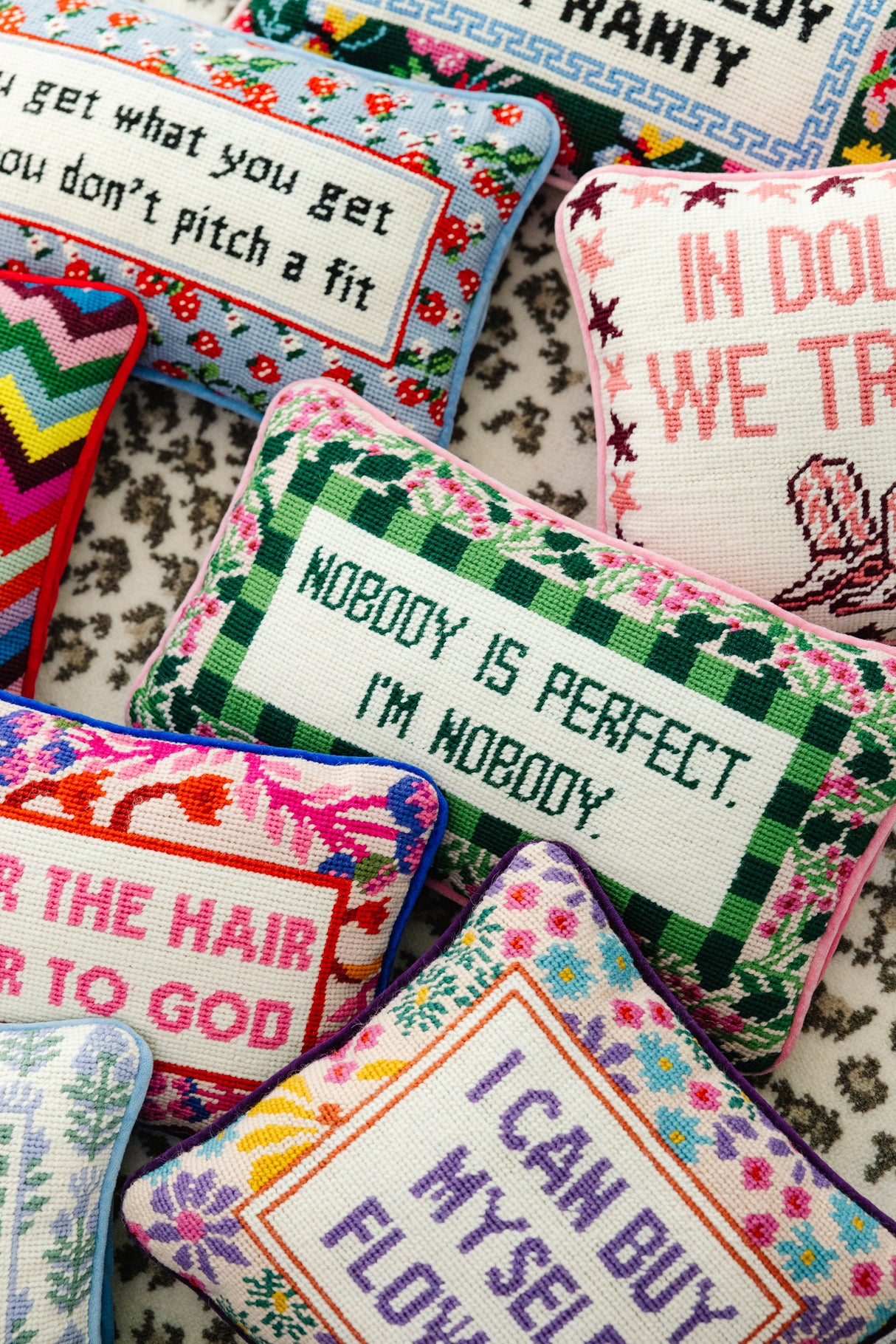 Nobody's Perfect Needlepoint Pillow from Furbish Studio