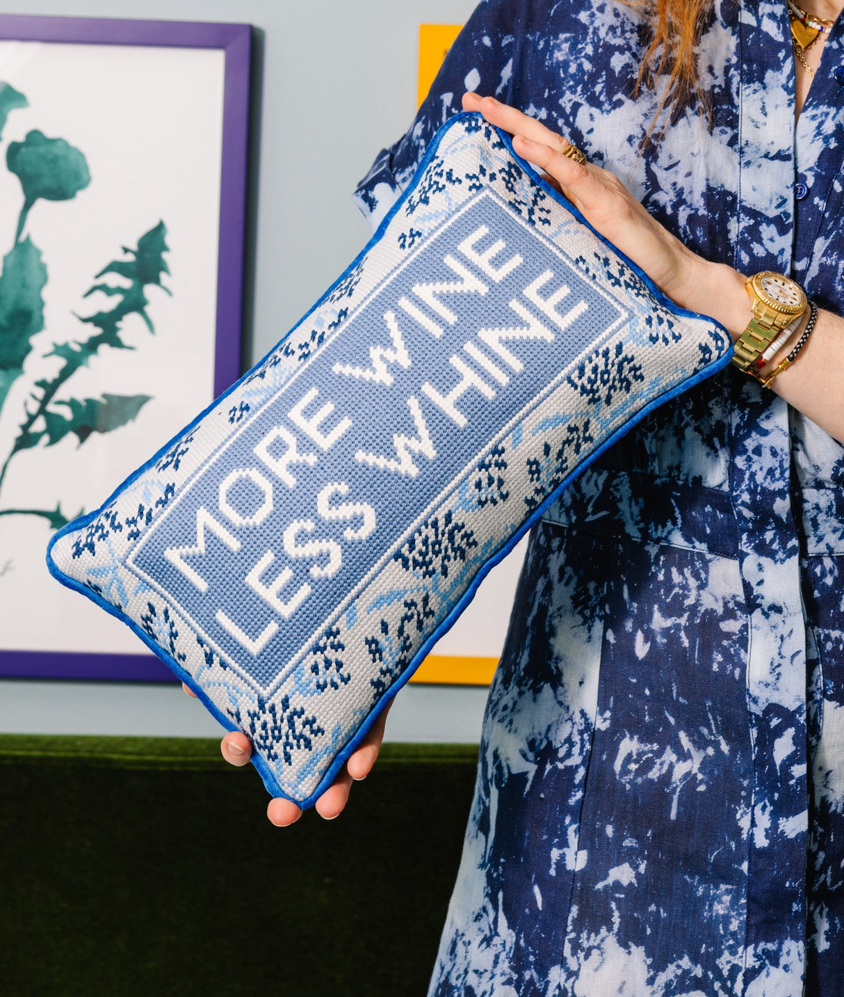 More Wine Needlepoint Pillow from Furbish Studio