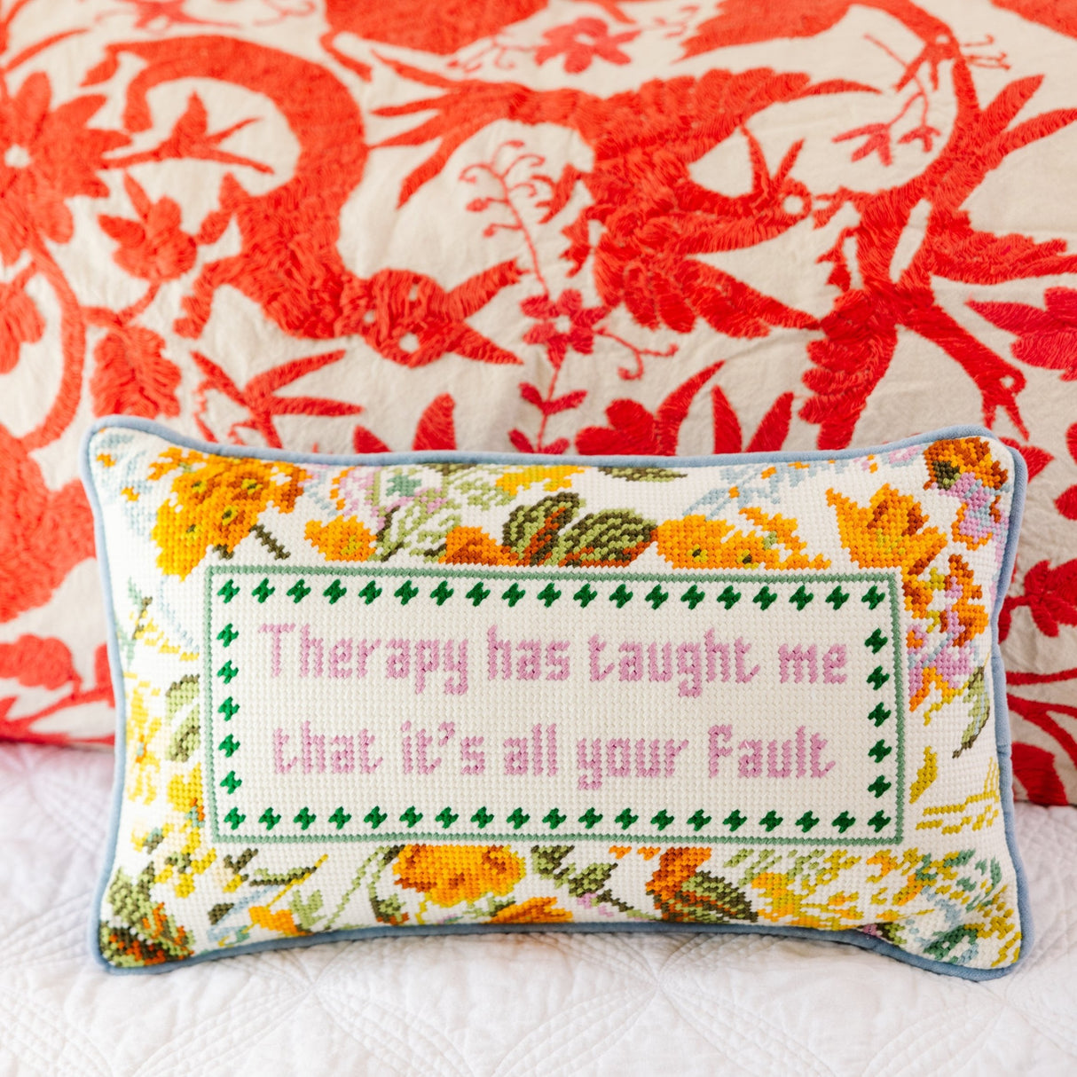Therapy Needlepoint Pillow from Furbish Studio