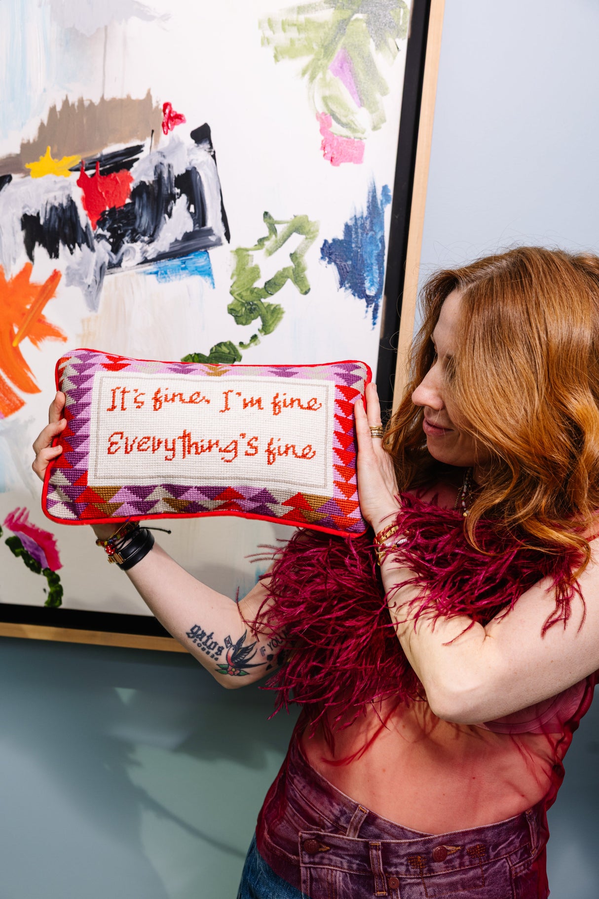 Everything's Fine Needlepoint Pillow from Furbish Studio