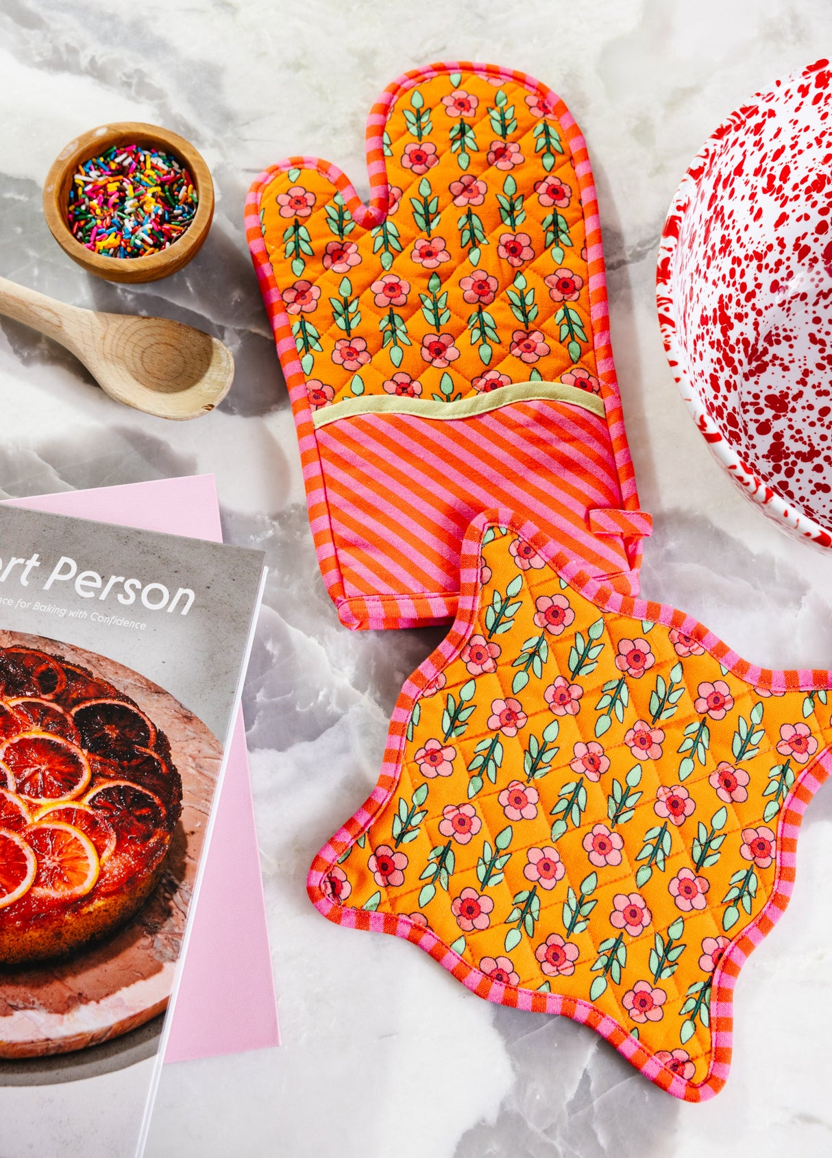 Red Pot Holder & Oven Mitt from Furbish Studio