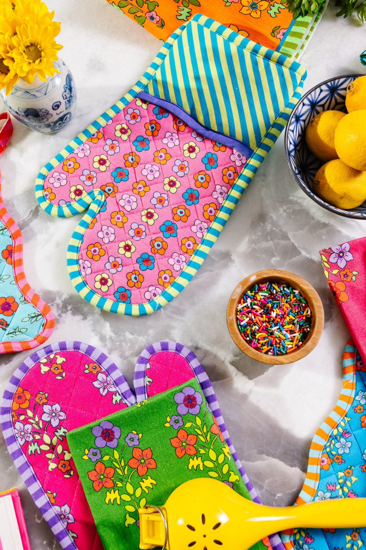 Pink Pot Holder & Oven Mitt from Furbish Studio