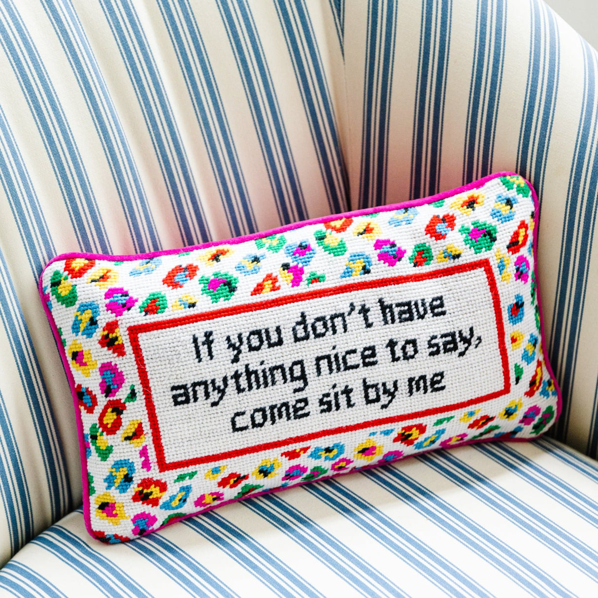 Come Sit By Me Needlepoint Pillow from Furbish Studio