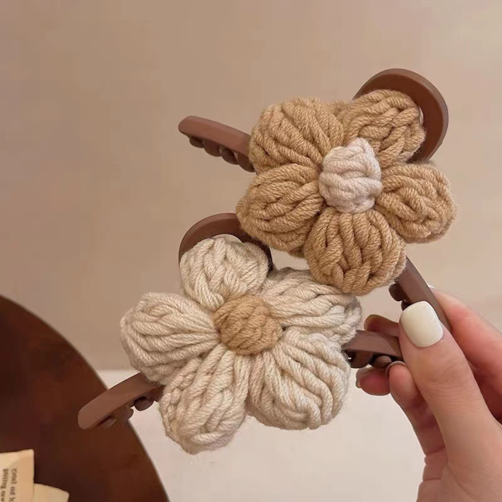 KNITTED FLORAL HAIR CLIP (PAIR) from Ashlen