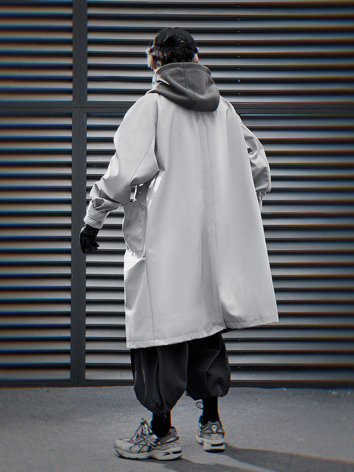 J36 Grey Urban Trench Coat with Hoodie from Niepce Inc