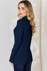 Basic Bae Full Size Ribbed Mock Neck Long Sleeve T-Shirt from Enfance-Heureuse