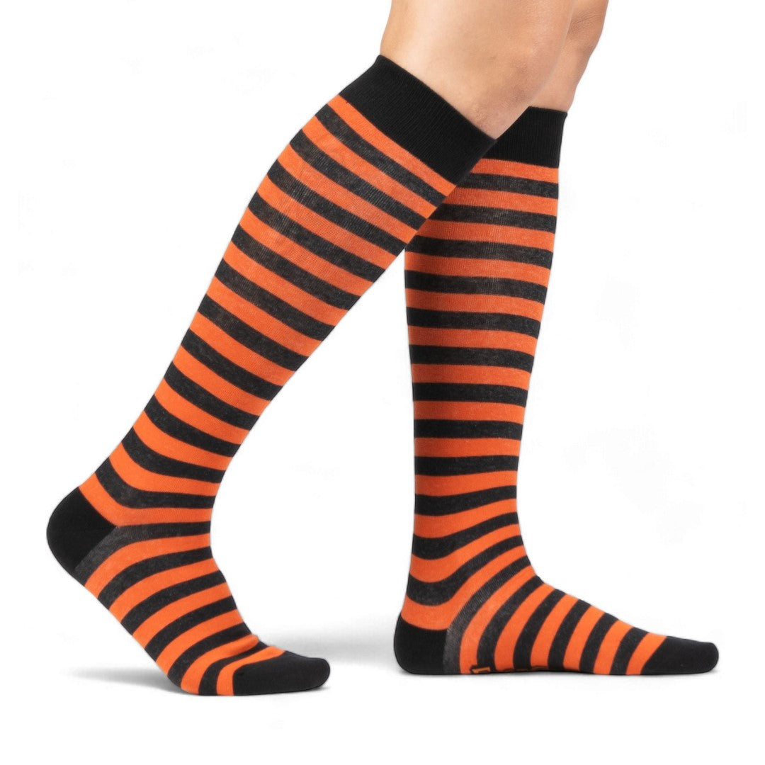 Pumpkin and Black Stripes Knee High Socks from FootClothes
