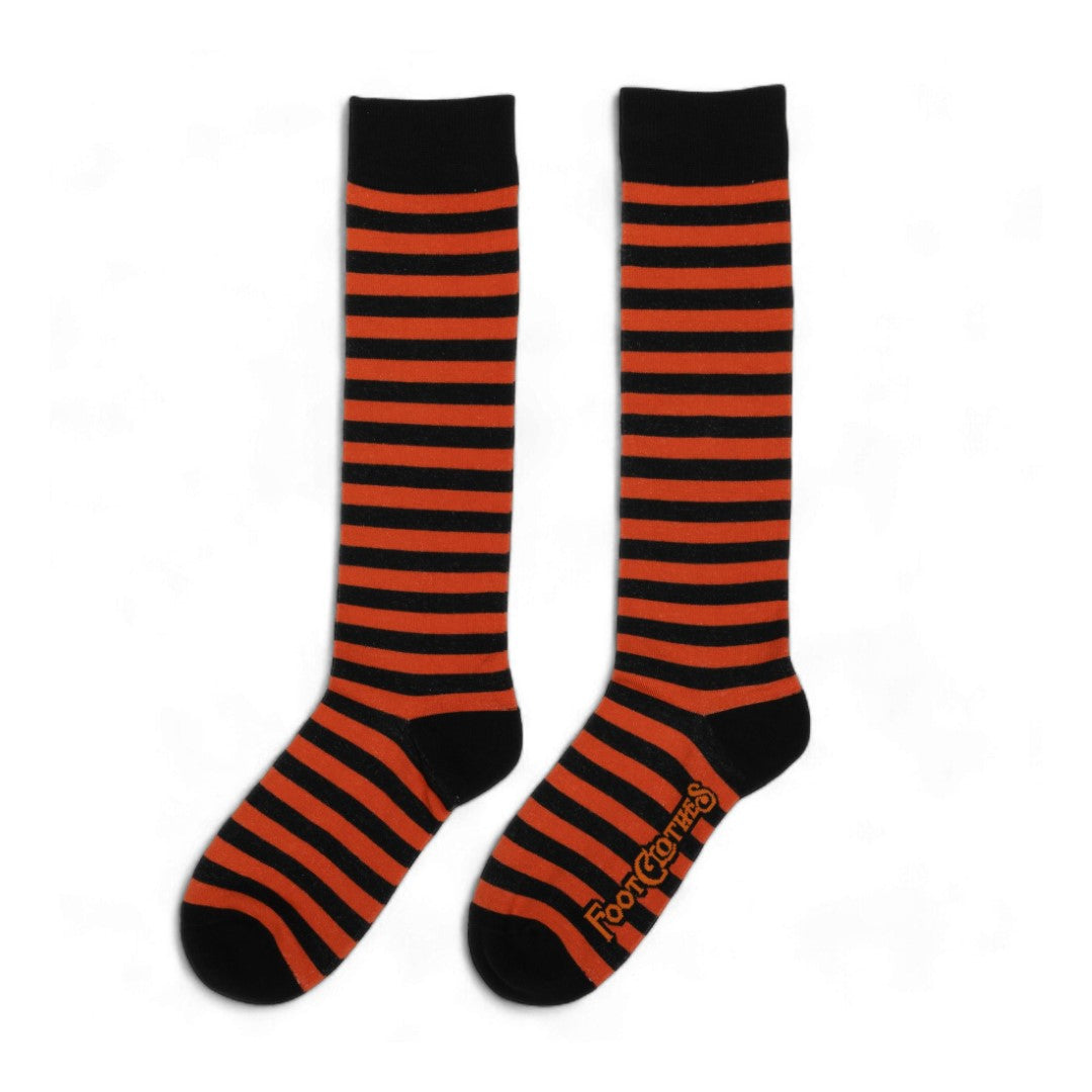 Pumpkin and Black Stripes Knee High Socks from FootClothes