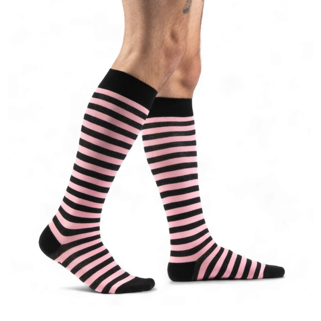 Bubblegum and Black Stripes Knee High Socks from FootClothes