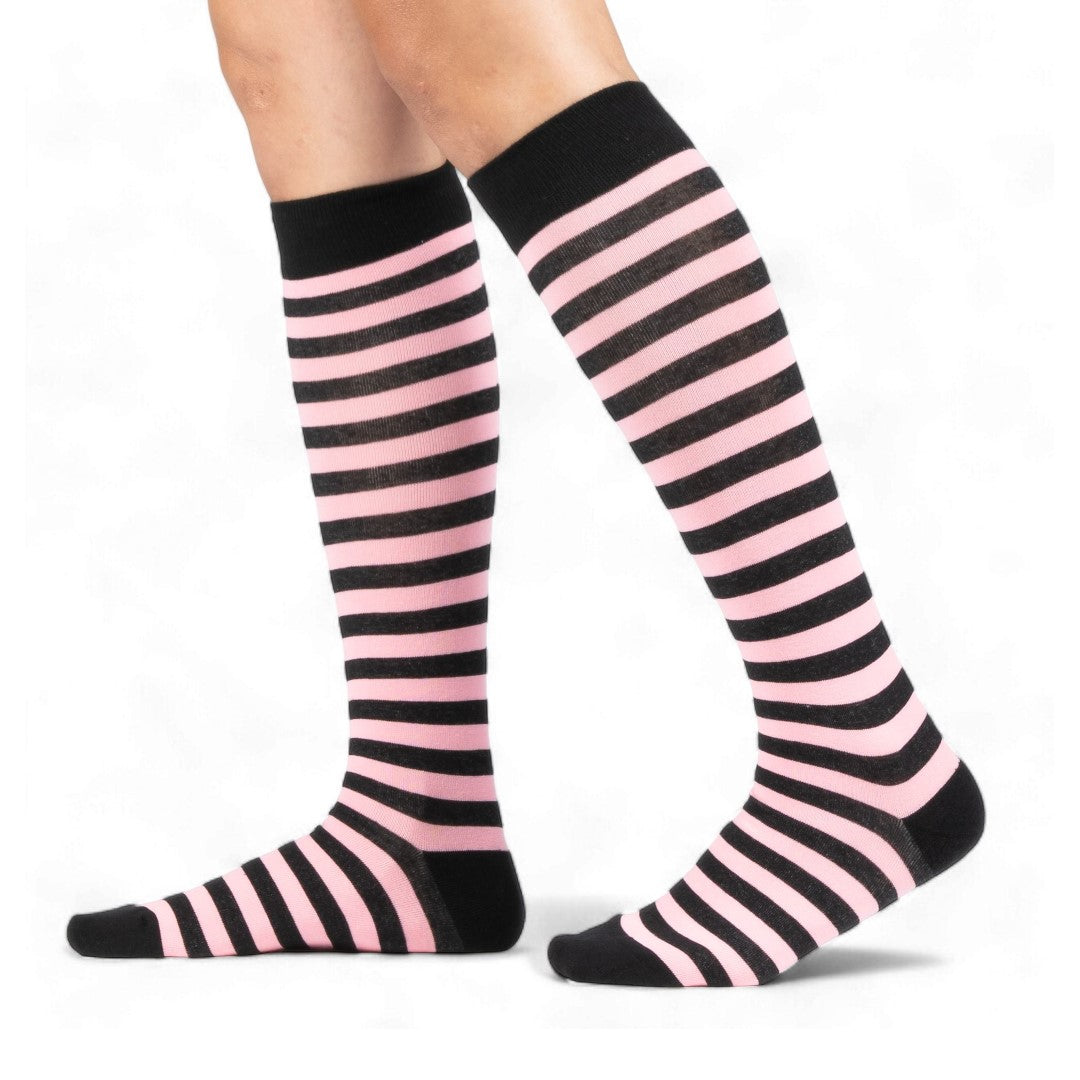 Bubblegum and Black Stripes Knee High Socks from FootClothes