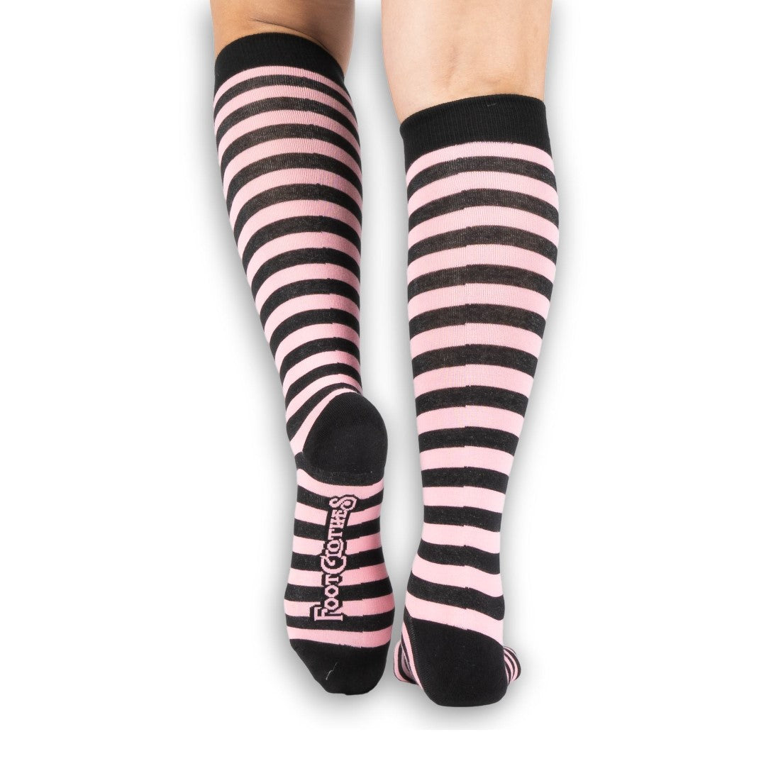 Bubblegum and Black Stripes Knee High Socks from FootClothes
