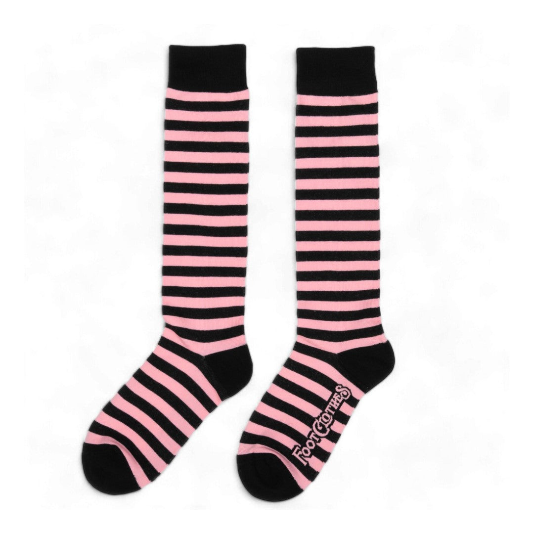 Bubblegum and Black Stripes Knee High Socks from FootClothes
