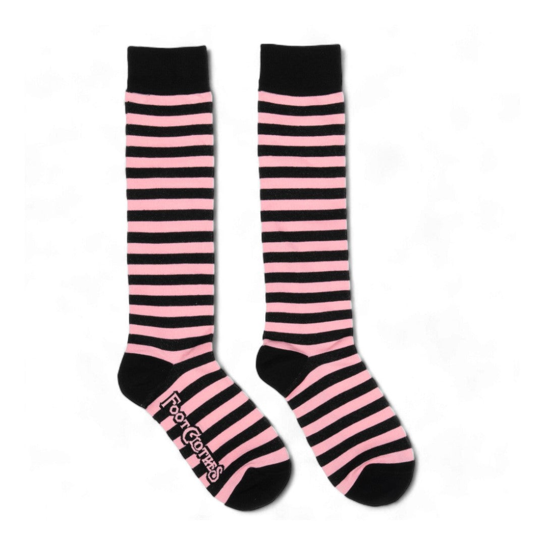Bubblegum and Black Stripes Knee High Socks from FootClothes