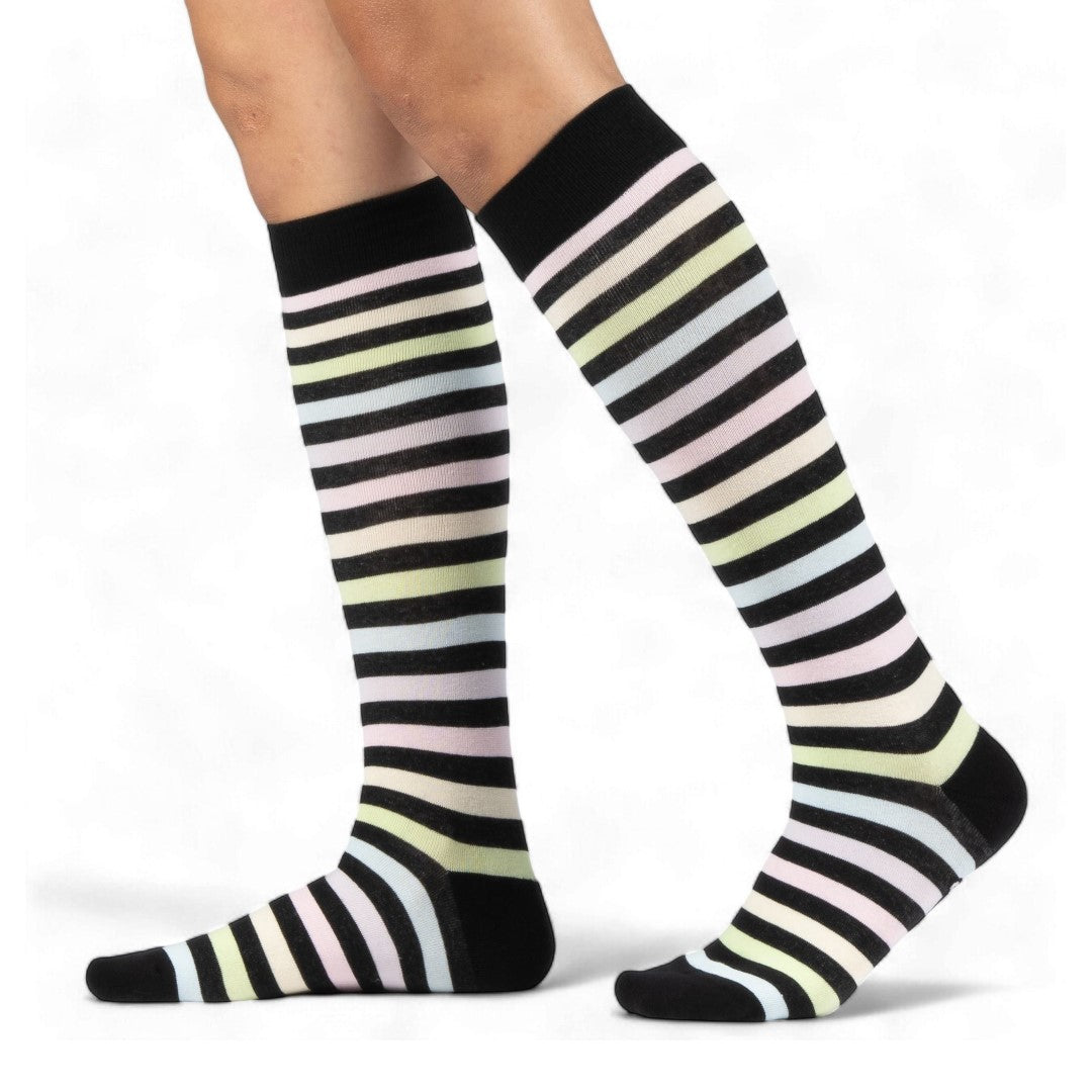 Pastel Rainbow Stripes Knee High Socks from FootClothes