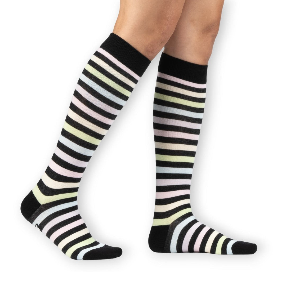 Pastel Rainbow Stripes Knee High Socks from FootClothes