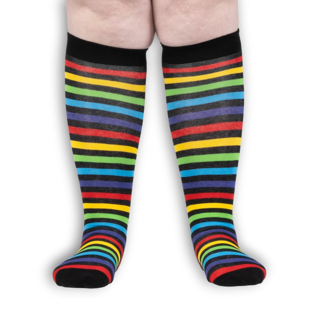 Wide Calf Radiant Rainbow Stripes Knee High Socks from FootClothes