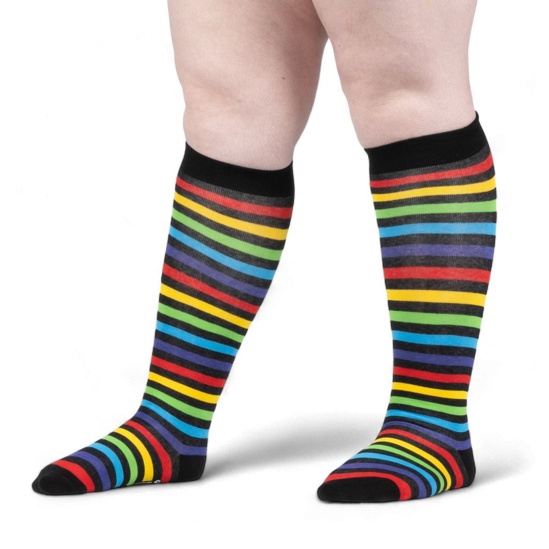 Wide Calf Radiant Rainbow Stripes Knee High Socks from FootClothes