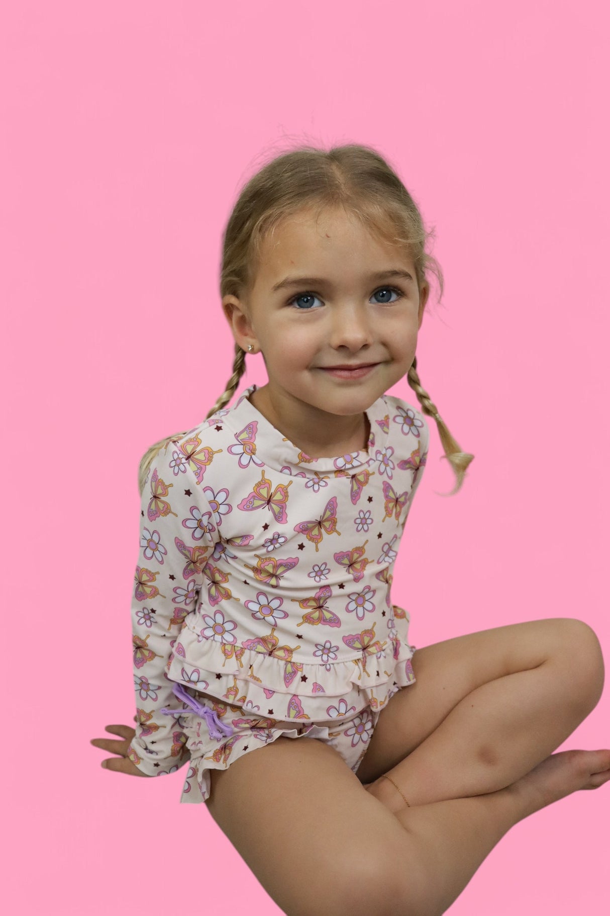 BLOSSOMIN’ BUTTERFLY DREAM 2-PIECE RASH GUARD RUFFLE SWIM SUIT from DREAM BIG LITTLE CO