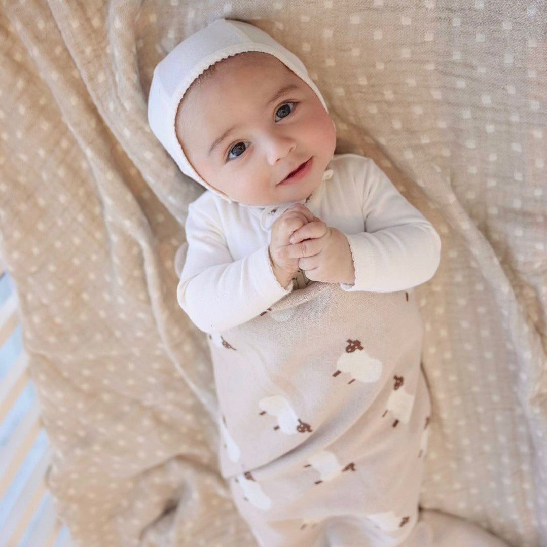 Sheep Knit Receiving Baby Blanket from Bleu La La
