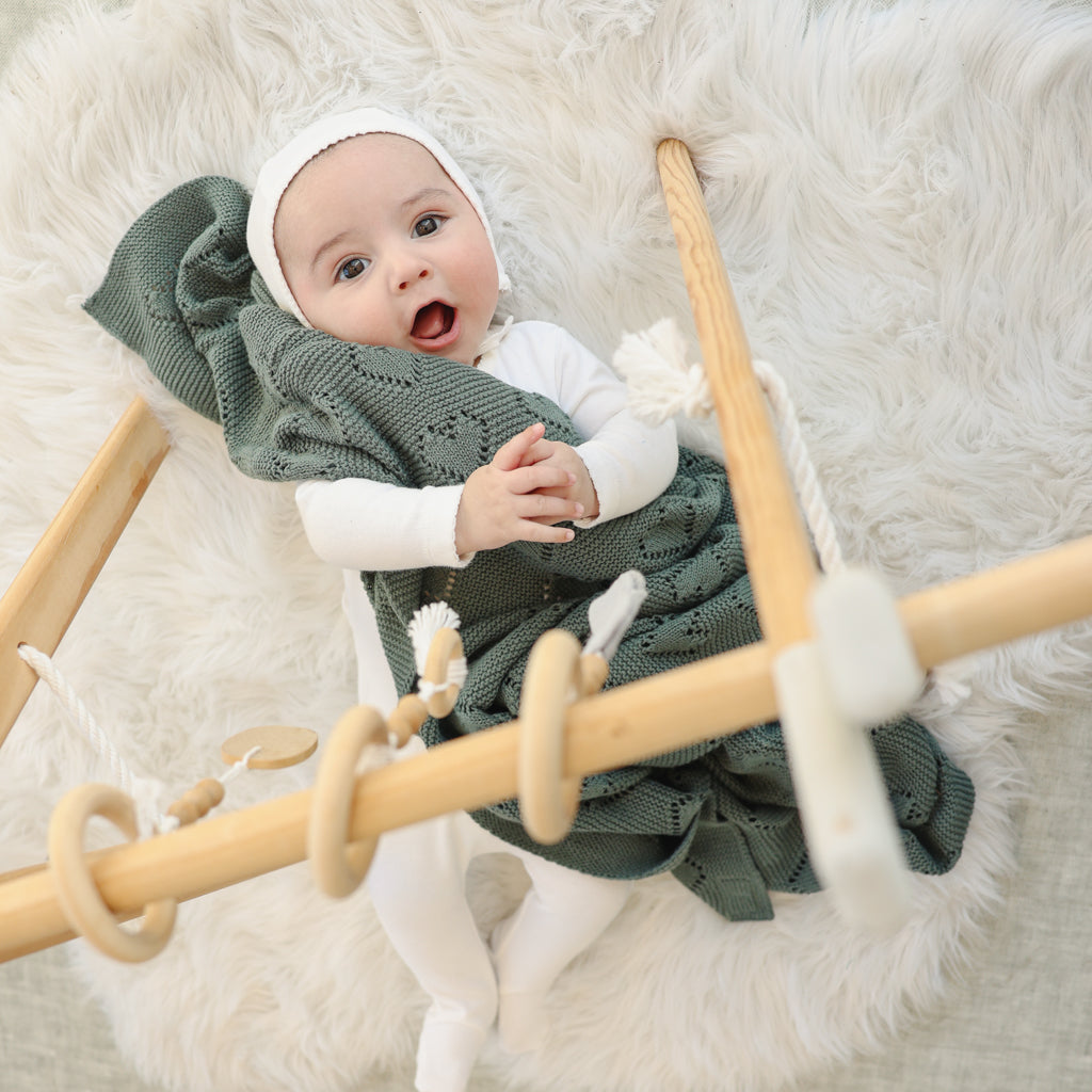 100% Cotton Luxury Knit Heart Swaddle Baby Blanket from Bleu La La