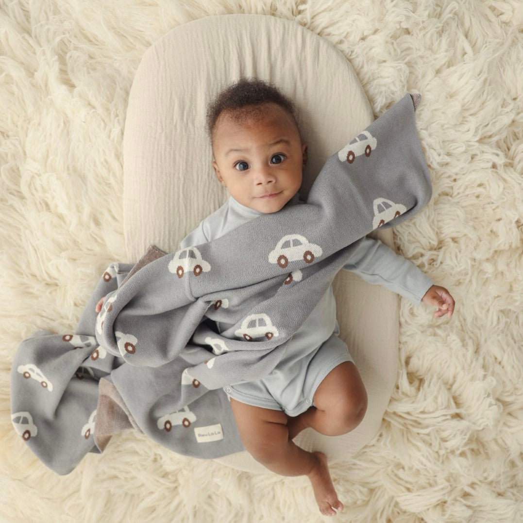100% Cotton Luxury Knit Car Swaddle Blanket from Bleu La La
