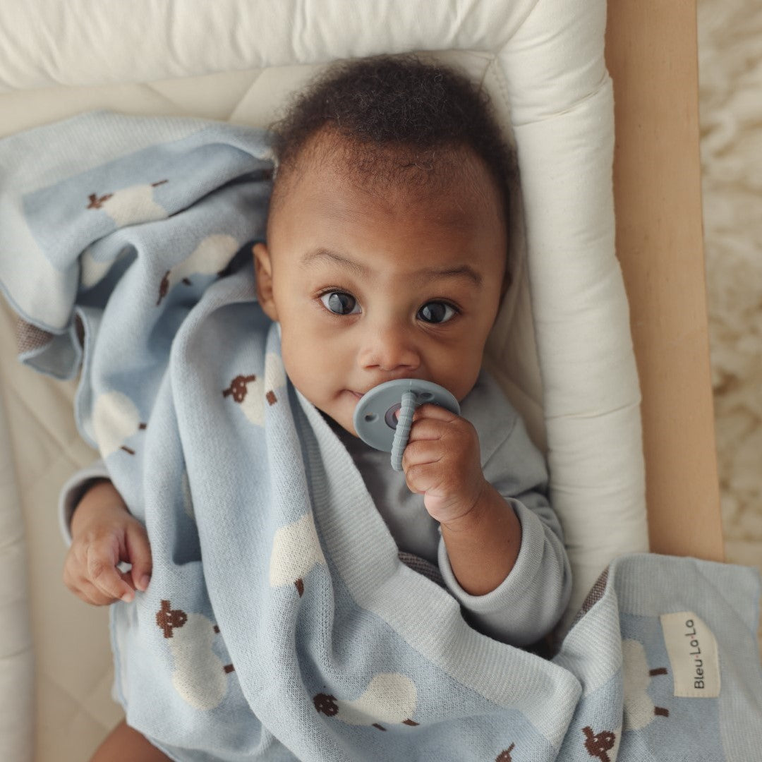 Sheep Knit Receiving Baby Blanket from Bleu La La