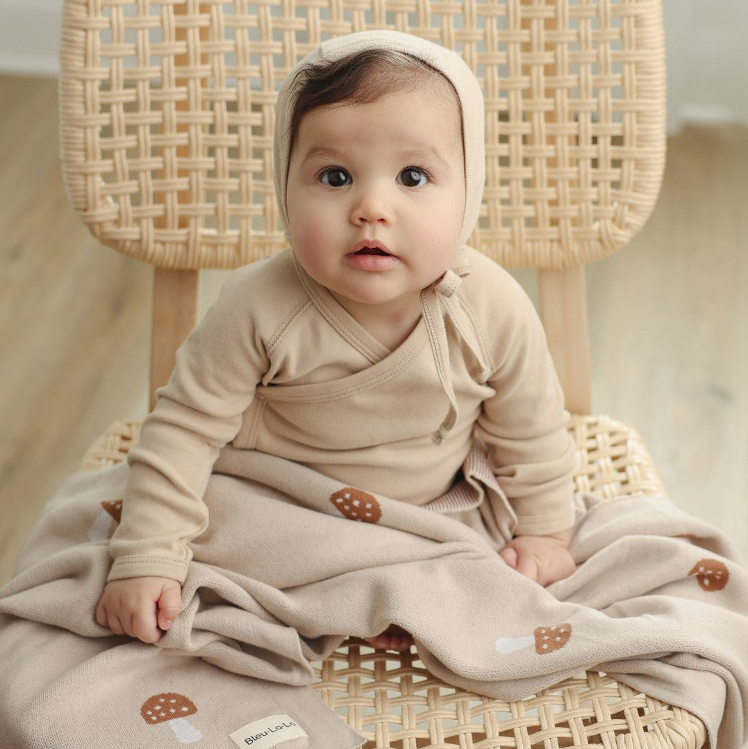 Luxury Knit Mushroom Swaddle Baby Blanket from Bleu La La