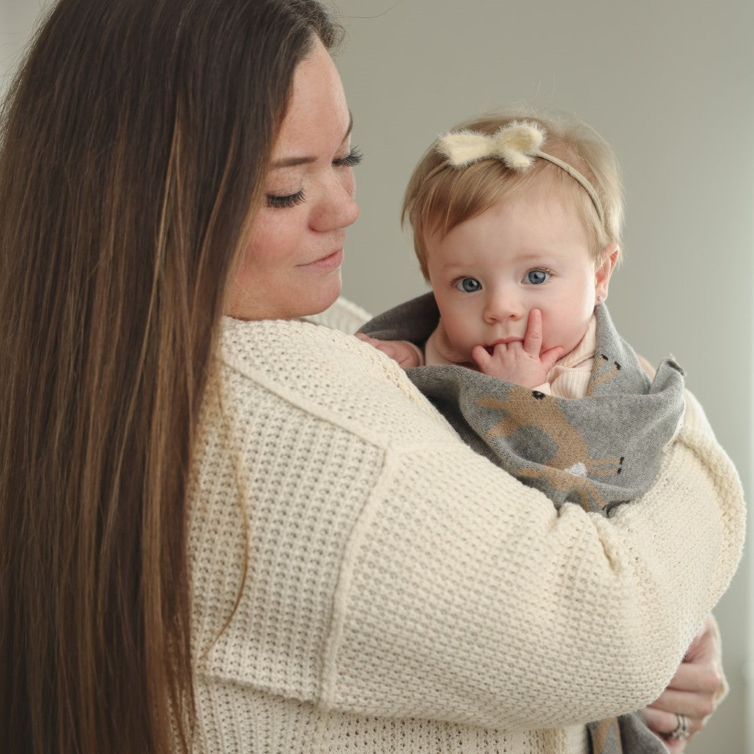 Luxury Cotton Deer Knit Swaddle Baby Blanket from Bleu La La