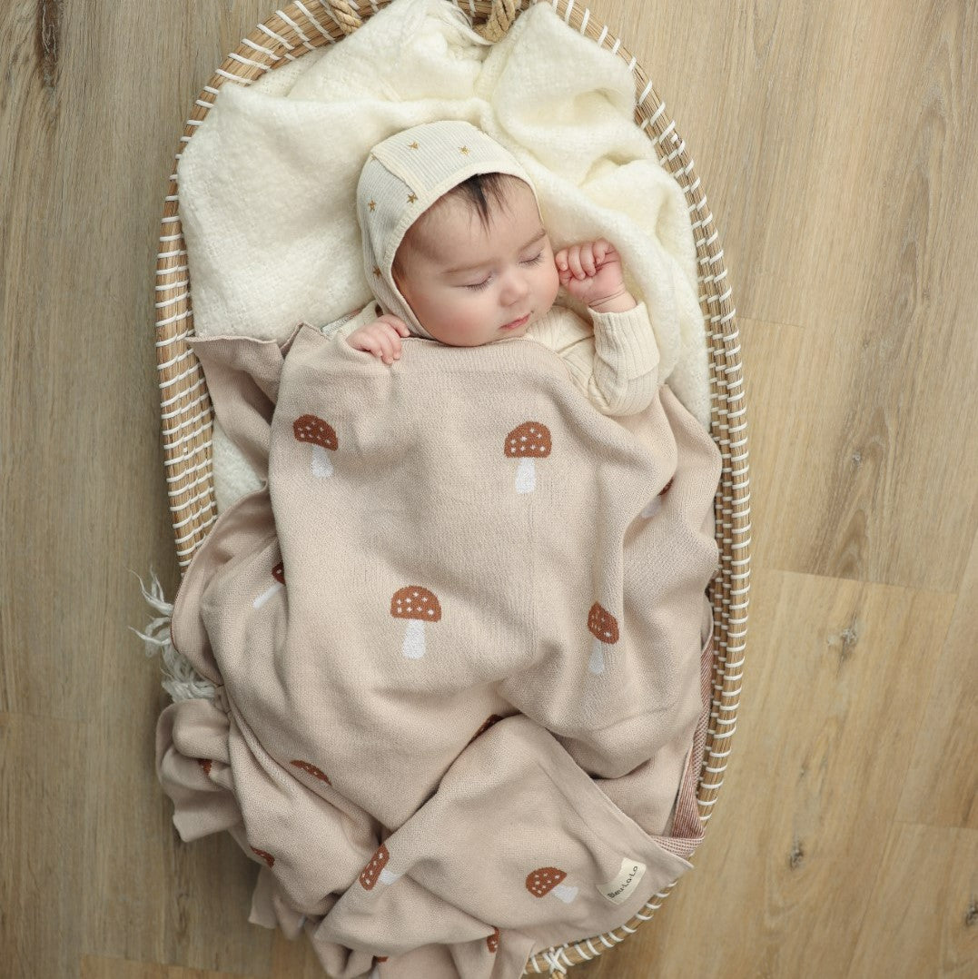 Luxury Knit Mushroom Swaddle Baby Blanket from Bleu La La