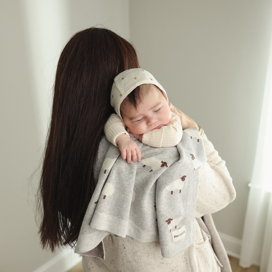 Sheep Knit Receiving Baby Blanket from Bleu La La
