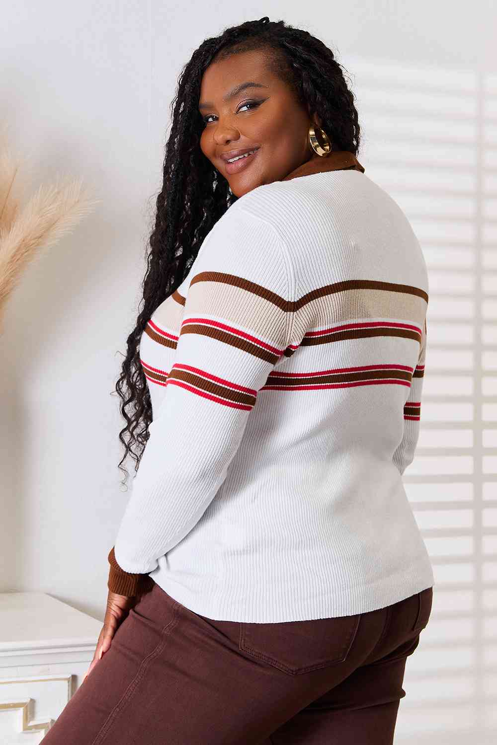 Basic Bae Striped Collared Neck Rib-Knit Top from Enfance-Heureuse