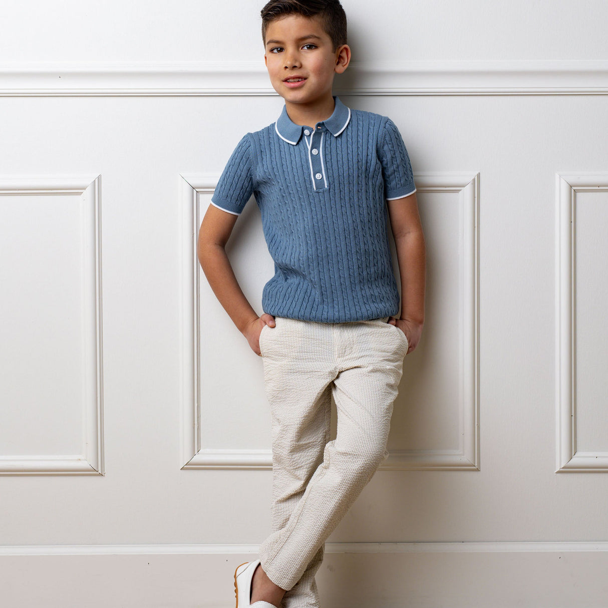 Organic Seersucker Suit Pant Tan from Hope & Henry
