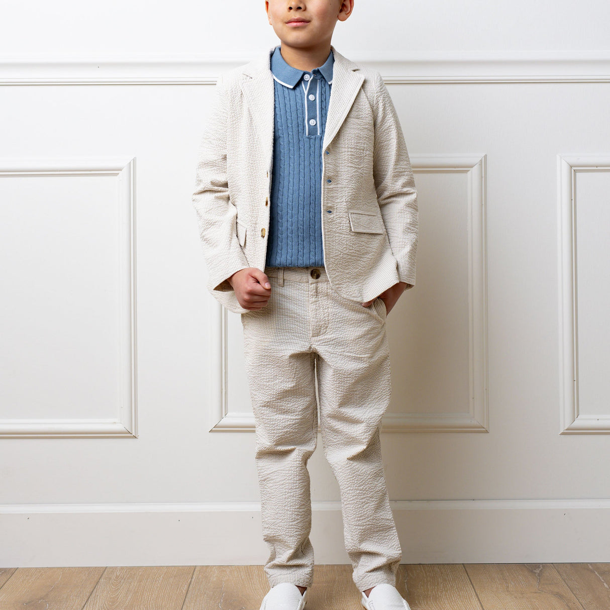 Organic Seersucker Suit Pant Tan from Hope & Henry