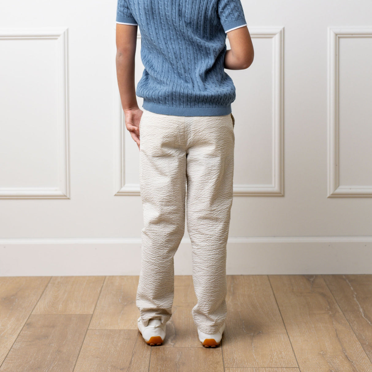 Organic Seersucker Suit Pant Tan from Hope & Henry
