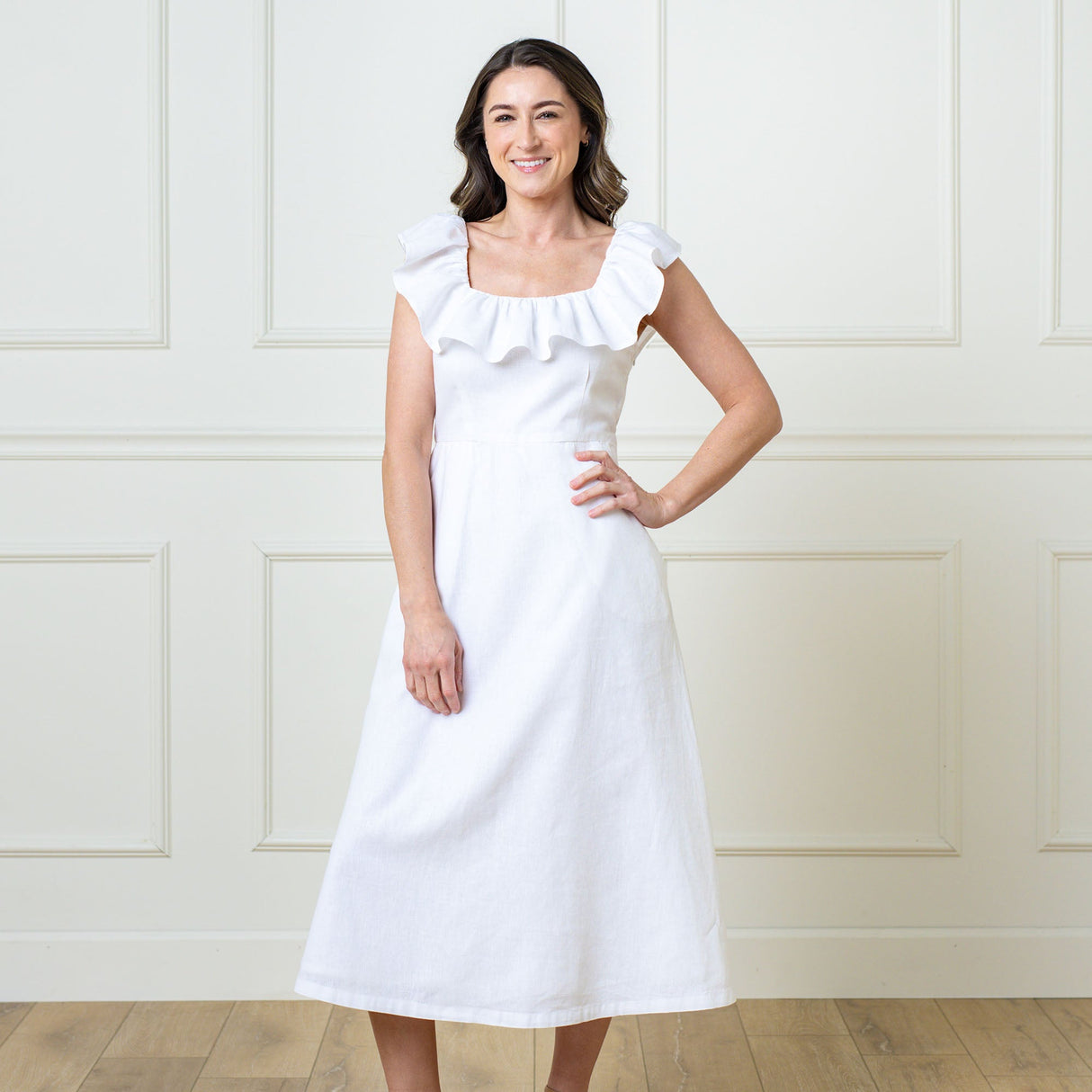 Linen Ruffle Collar Dress from Hope & Henry