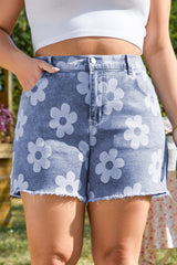 Shiloh Plus Size Floral Pattern Denim Shorts from Threaded Pear