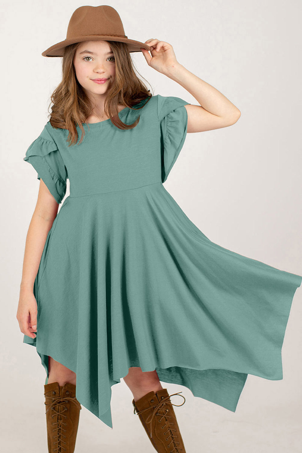 Round Neck Petal Sleeve Dress from Enfance-Heureuse