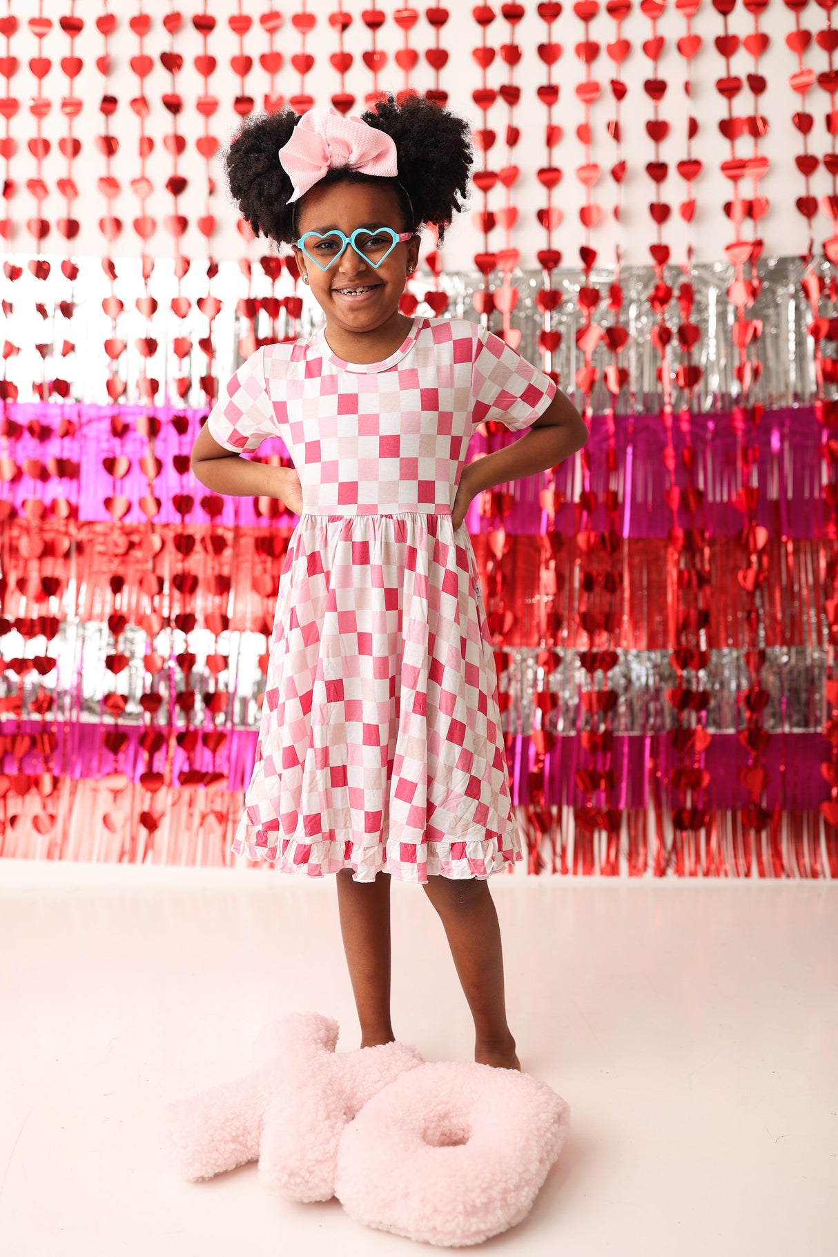DREAMY PINK CHECKERS DREAM RUFFLE DRESS from DREAM BIG LITTLE CO