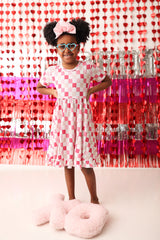 DREAMY PINK CHECKERS DREAM RUFFLE DRESS from DREAM BIG LITTLE CO