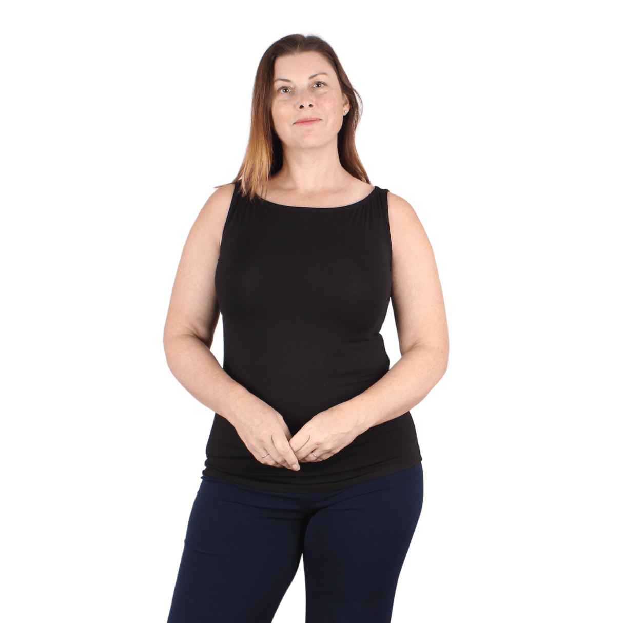 Natural Compact Boat Neck Tank | Black From Undersummers