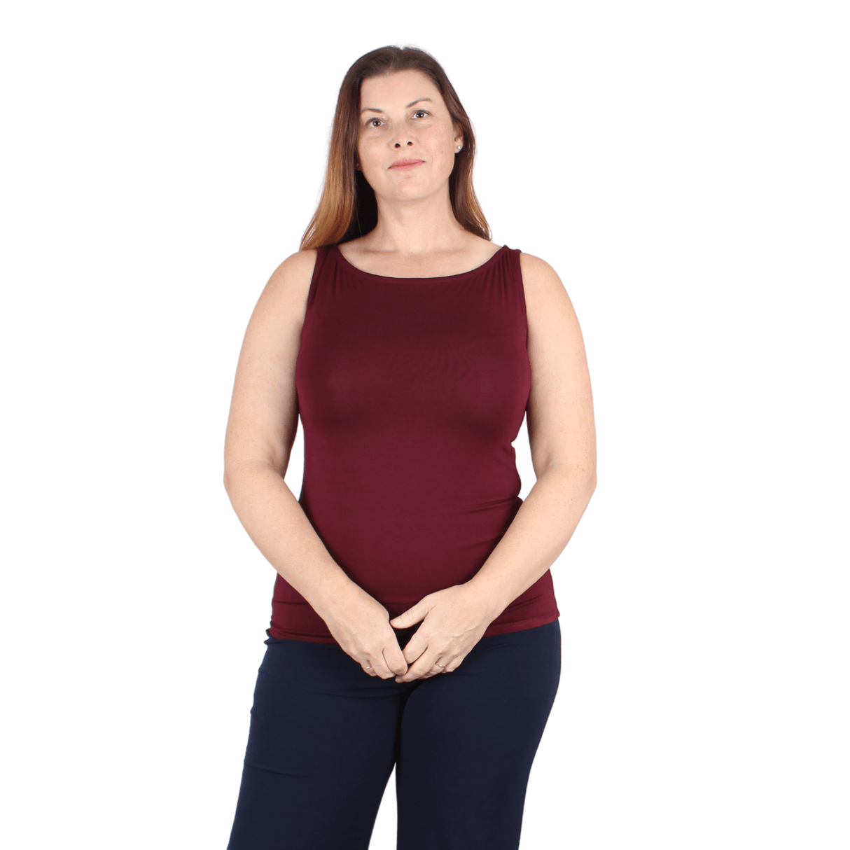 Natural Compact Boat Neck Tank | Burgundy From Undersummers