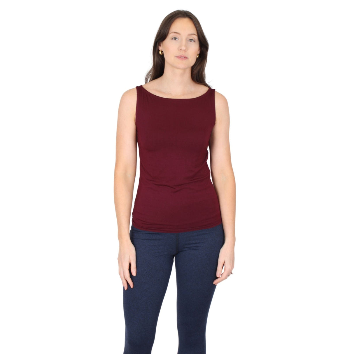Natural Compact Boat Neck Tank | Burgundy From Undersummers