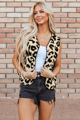 Black Leopard Print Sherpa Vest Coat From MsDressly