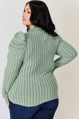Basic Bae Full Size Ribbed Mock Neck Puff Sleeve T-Shirt from Enfance-Heureuse