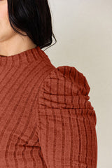 Basic Bae Full Size Ribbed Mock Neck Puff Sleeve T-Shirt from Enfance-Heureuse