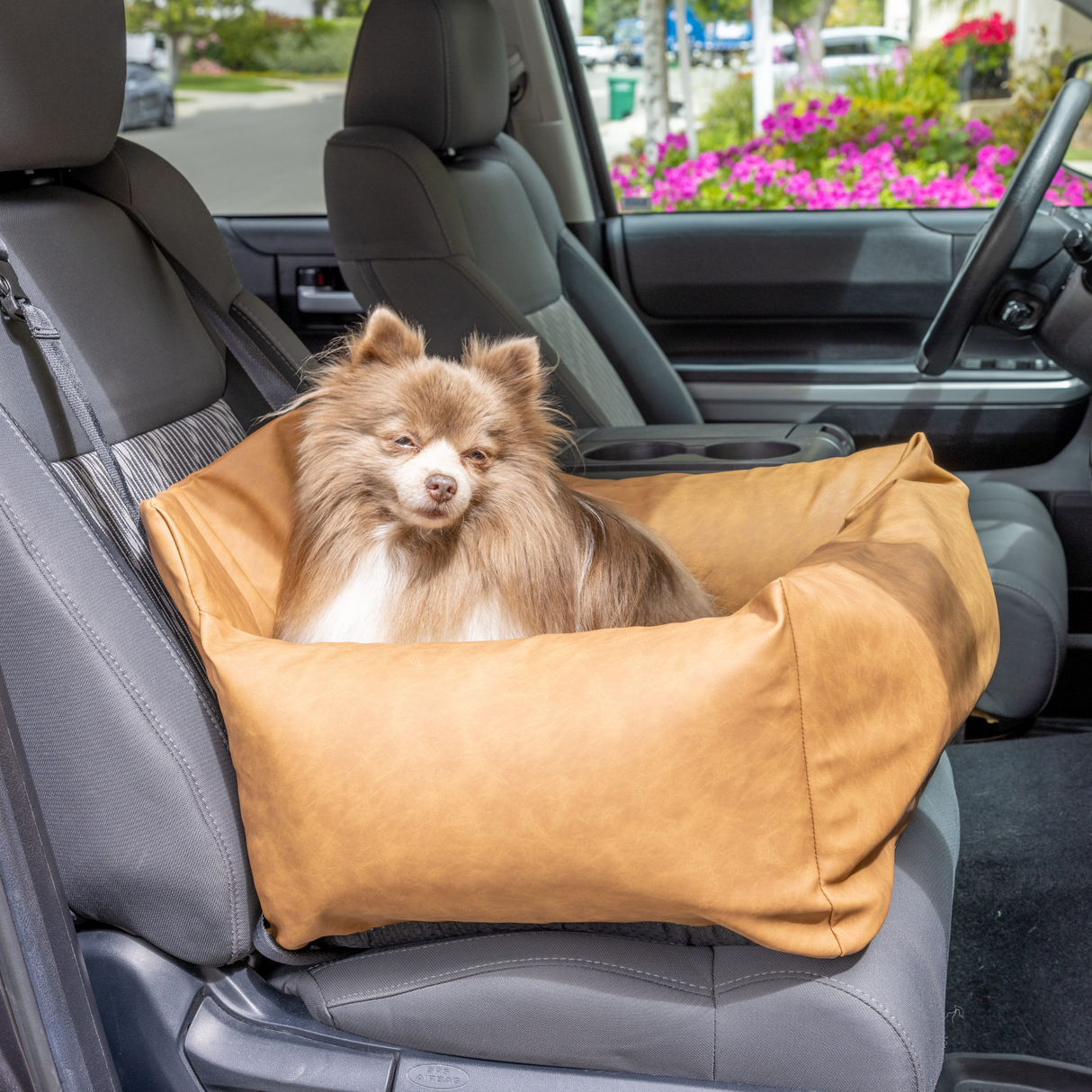 PupProtector™ Faux Leather Memory Foam Dog Car Bed - Camel From Paw.com